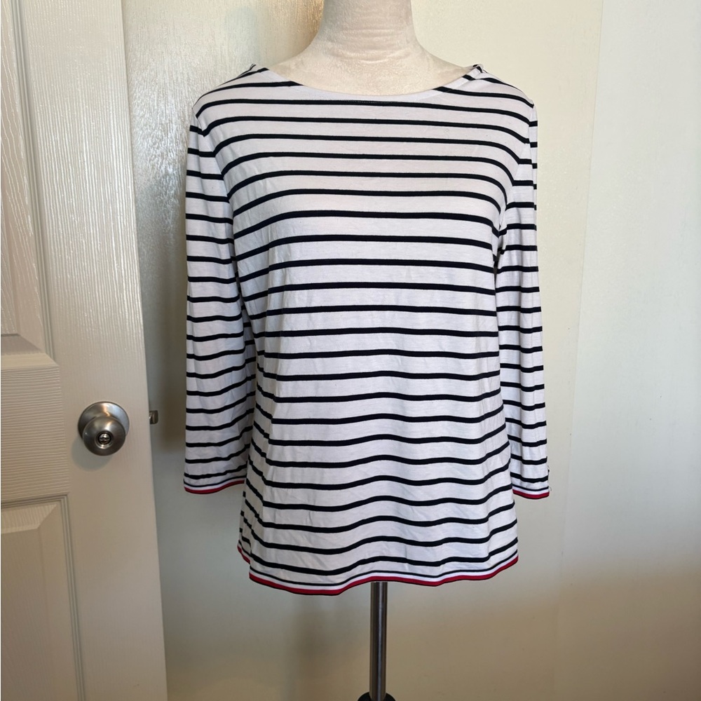 Tommy Hilfiger Navy and White Striped Long Sleeve Top
